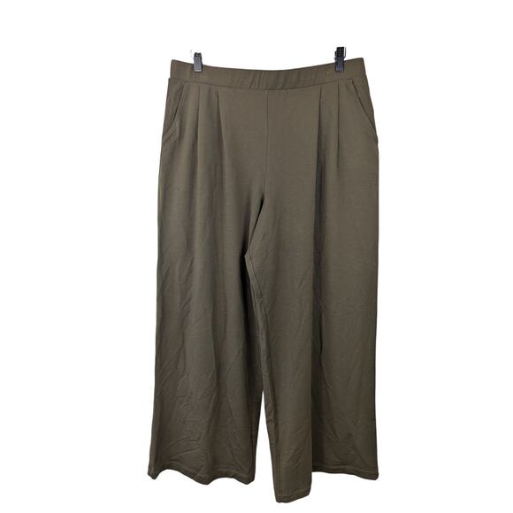 NWT Garnet Hill Olive Green Tencel Wide Leg Knit Trousers - Picture 1 of 6